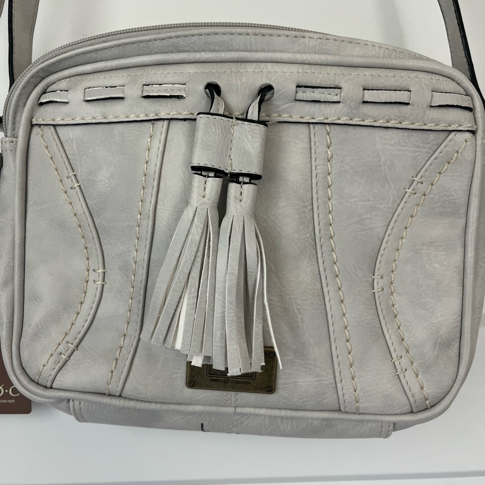Nwt B.O.C. Gray Crossbody Hand Bag With Tassels Design